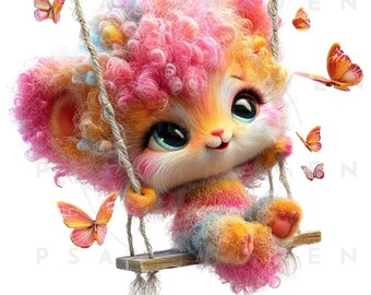 Furry Animals Clipart Bundle: PNGs on Swings (PDF File, Instant Download!)