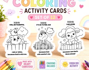 Christian Die Cut Coloring Cards | Kids Bible Activity Set (12 Cards)