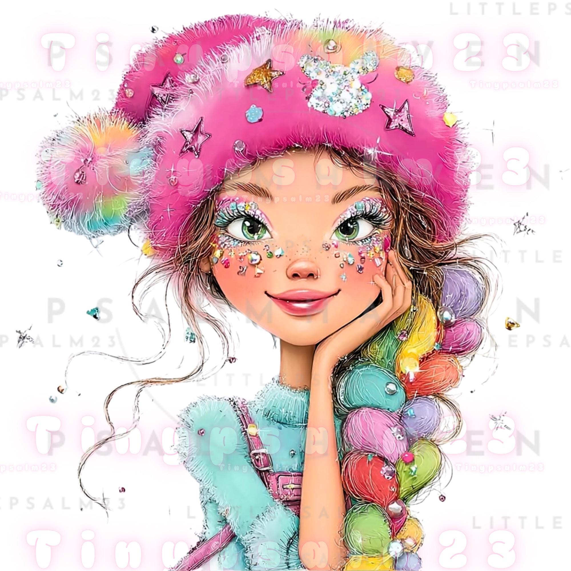 Whimsical Glam Girls Clipart • 19 PNG • Winter Rainbow Hair & Fuzzy ...