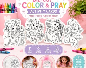 Set of 18 Die-Cut Christian Coloring Cards | Faith-Filled Fun for Girls (Heavy Cardstock)