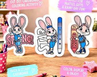 Judy Hopps Affirmation Coloring Cards | Die Cut Activity Set (14 Cards)