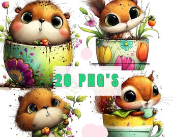Botanical Animal Clipart Bundle: Beaver & Squirrel PNGs for Nursery (PDF Download)