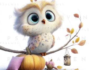 Whimsical Autumn Owl Clipart Bundle: Hand-Drawn Fall Bird PNGs (4000x4000, 300 DPI) (Digital Download