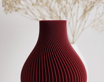 Rote Spiralvase (Bordeaux) – Moderne 3D-gedruckte Designvase im Skandi-Look