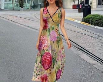 Floral Print Maxi Dress: Boho Chic Sleeveless Summer Dress