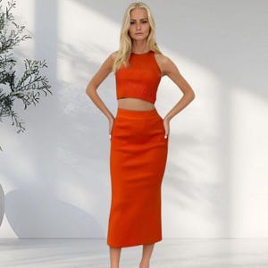 Women's Solid Color Vest Top and Slim Fit Slit Skirt Set, Trendy Two Piece Crop Top and Skirt, Stylish Summer Outfit for Casual Wear