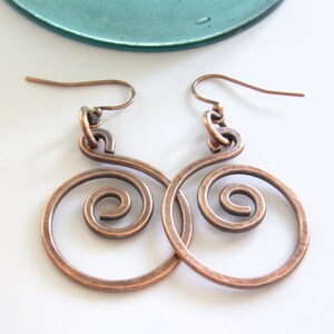 Copper Swirl Earrings, Copper Hoop Earrings, Boho Handmade Earrings ...