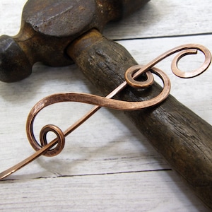Hair Pin, Simple Shawl Pin, Minimalist Pin, Cardigan Clasp, Copper Scarf Pin, Copper Brooch, Copper Wire Pin, Hair Slide, Anniversary Gift