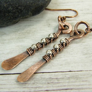 Wire Wrapped Mixed Metal Bar Earrings, Boho Style Earrings, Wire Wrapped Earrings, Gold, Copper, Silver, Handmade, Wire Wrap Jewelry image 2