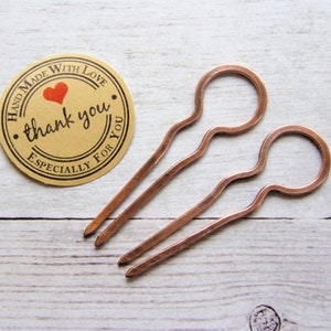 Tiny Hair Pins Pair - Mini Hair Forks Pair - Copper - Thin Hair - 2 Small Bun Holders - Minimalist Hair Pins - Fine Hair - Child Hair Forks