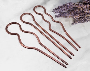 Copper Metal Hair Pins, Rustic Bridesmaids Gift Set, Boho Bridal Gift Set, Wife Gift, Girlfriend Gift, Bun Maker Holder, Pins For Long Hair