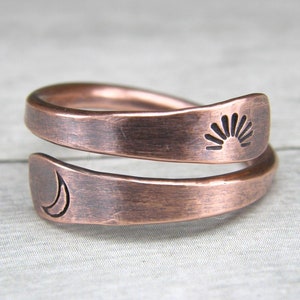 Handmade Rustic Sun & Moon Copper Ring, Astronomy Ring, Couples Rings, Celestial Ring, Crescent Moon Ring, BOHO Sun Ring, Gift For Her image 7