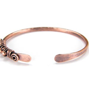 Copper Bangle Wire Wrapped on one side, Women's, Tribal Copper Bracelet, Boho Copper Wire Bangle, Rustic Bracelet, 7th Anniversary Gift image 7