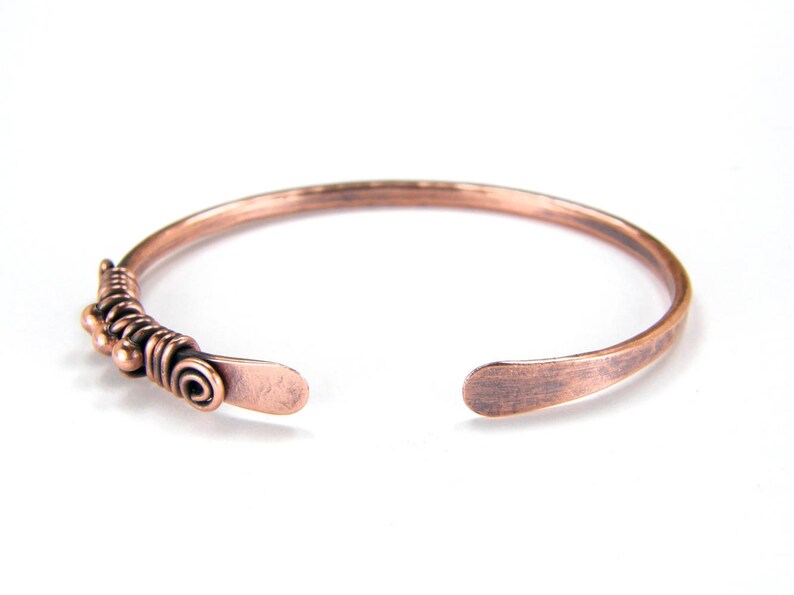 Copper Bangle Wire Wrapped on one side, Women's, Tribal Copper Bracelet, Boho Copper Wire Bangle, Rustic Bracelet, 7th Anniversary Gift image 7