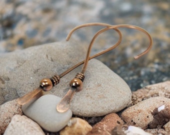 Dainty Copper Threader Earrings, Minimalist Earrings, Boho, Simple Rustic Earrings, Light Weight Skinny Earrings, 7thAnniversary Gift