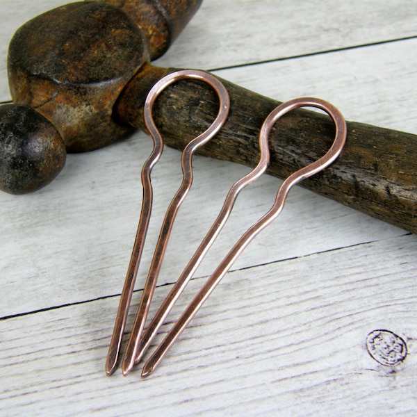 Single or Pair Mini Hair Forks, Copper, Thin Lightweight, Small Bun Holder, Hair Pin, Minimalist Hair Pick Small Hair Pin Fine Hair