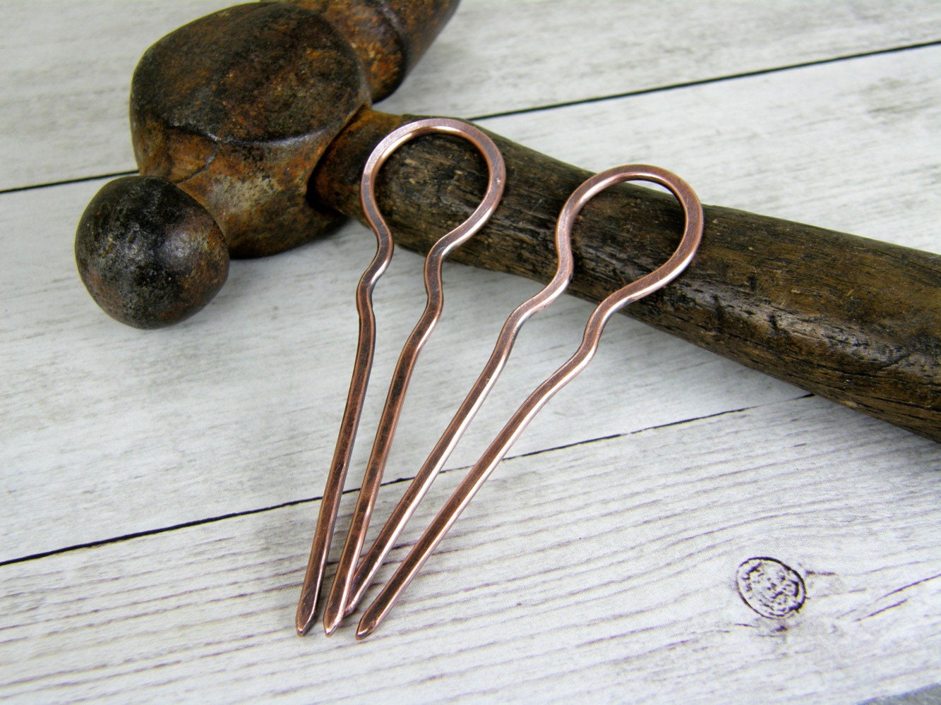 Single or Pair Mini Hair Forks, Copper, Thin Lightweight, Small Bun Holder, Hair Pin, Minimalist Hair Pick Small Hair Pin Fine Hair