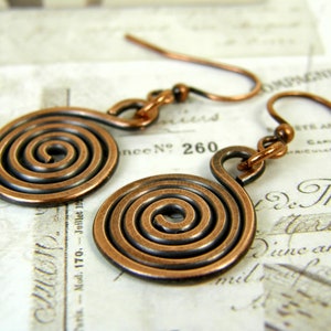 Handcrafted Minimalist Copper Wire Spiral Earrings, Rustic but Elegant Women&#39;s Jewelry, SPECIAL PRICE