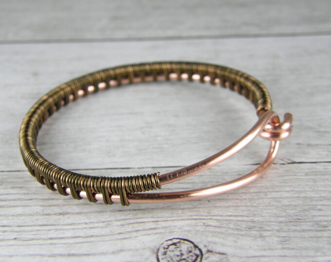 Copper Wire Bangle Bracelet Wire Wrapped in Brass Etsy