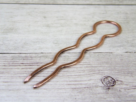 Wavy Mini Hair Forks Copper Thin Lightweight Small Bun Etsy