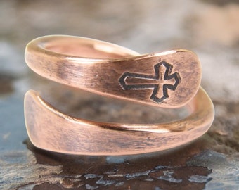 Men's Hand Stamped Rustic Cross Ring, Women's Copper Cross Ring, Stamped Cross Ring, Religious Ring, Cross Ring, 7th Anniversary Gift