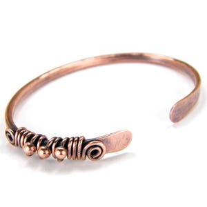 Copper Bangle Wire Wrapped on one side, Women's, Tribal Copper Bracelet, Boho Copper Wire Bangle, Rustic Bracelet, 7th Anniversary Gift image 6