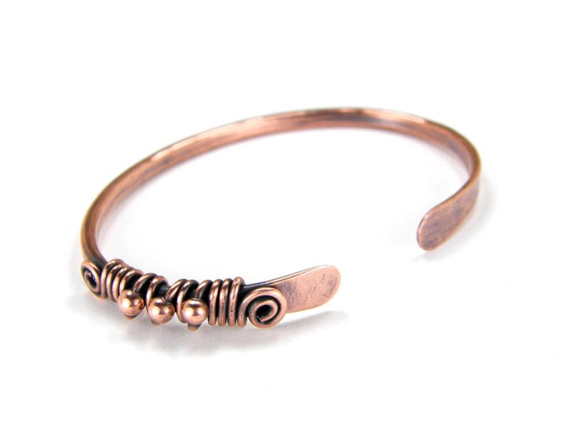 Copper Bangle Wire Wrapped on one side, Women's, Tribal Copper Bracelet, Boho Copper Wire Bangle, Rustic Bracelet, 7th Anniversary Gift image 6