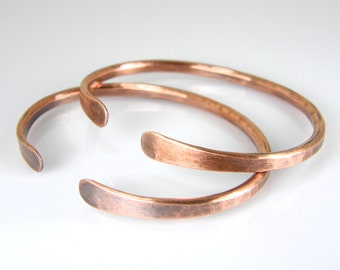 Thin Rustic Copper Cuff Bracelet 3mm Diameter