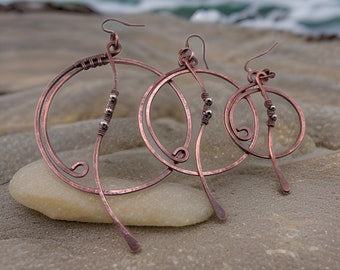 Handmade Big Copper Hoop Earrings, Large Hoop Earrings, Gift For Her, Oversized Hoops, Hippie Jewelry Gift, Jewelry Gift