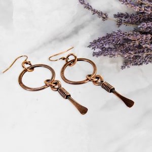 Circle Bar Earrings, Copper Wire Earrings, Copper Earrings, Rustic Earrings, Handmade Earrings, BOHO Earrings, 7th Anniversary Gift