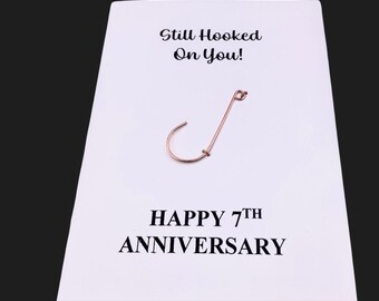 Still Hooked on You 7th Anniversary Card Handmade for Couples