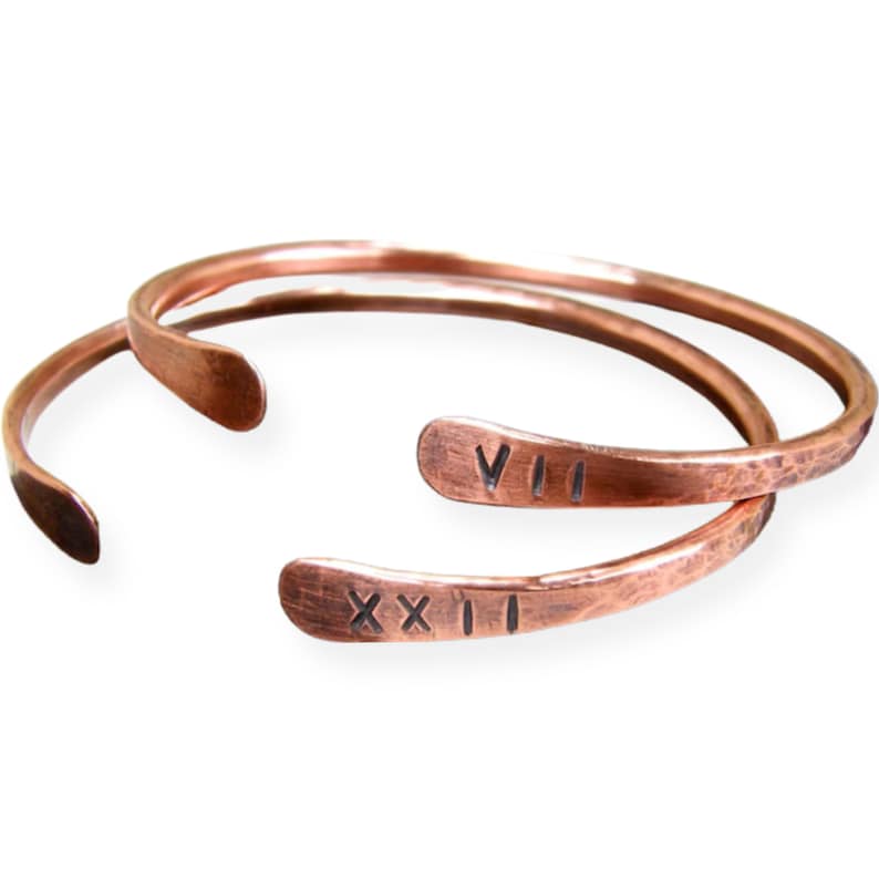 Copper Anniversary Gift For Men & Women, Roman Numeral, 7th 22nd Anniversary Gift, Personalized Bracelet, Anniversary Jewelry, Husband, Wife image 3