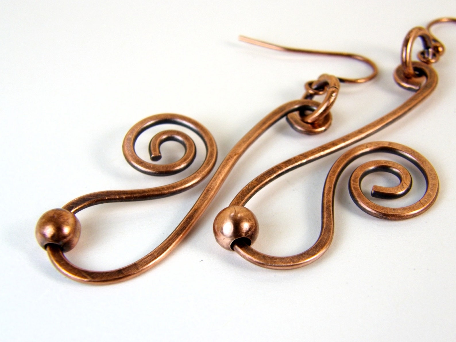 Copper Wire Earrings Hammered Copper Earrings Rustic Etsy