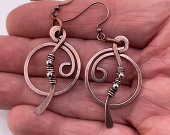 Handmade Big Copper Hoop Earrings, Large Hoop Earrings, Gift For Her, Oversized Hoops, Hippie Jewelry Gift, Jewelry Gift