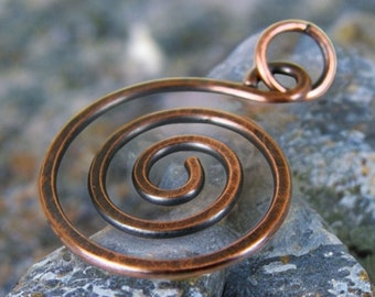 Swirl Pendant, Hammered Copper Wire Pendant, Rustic Pendant, Boho Spiral Pendant, Handmade Necklace, Gift For Her, 7th Anniversary Gift