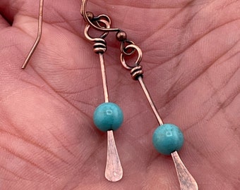 Bohemian Handmade Blue Turquoise Dangle Earrings - Girlfriend, Sister, Boho Summer Festival Jewelry, Hippie Minimalist Gift for Her