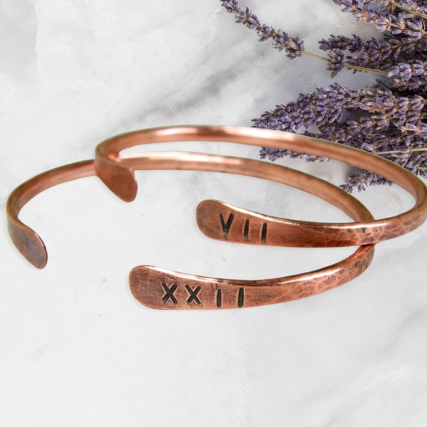 Copper Anniversary Gift For Men & Women, Roman Numeral, 7th 22nd Anniversary Gift, Personalized Bracelet, Anniversary Jewelry, Husband, Wife