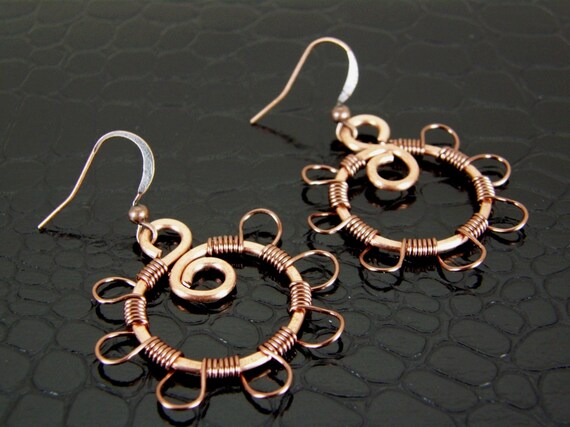 Items similar to Copper Earrings. Womens Wire Wrapped Copper Flower ...