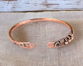 Copper Wire Wrap Bracelet, BOHO Bangle, Arrow Jewelry, Wire Wrap Jewelry, Wire Jewelry, Hammered, Pure Copper Bracelet, Minimalist Bracelet