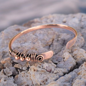 Copper Bangle Wire Wrapped on one side, Women's, Tribal Copper Bracelet, Boho Copper Wire Bangle, Rustic Bracelet, 7th Anniversary Gift image 2