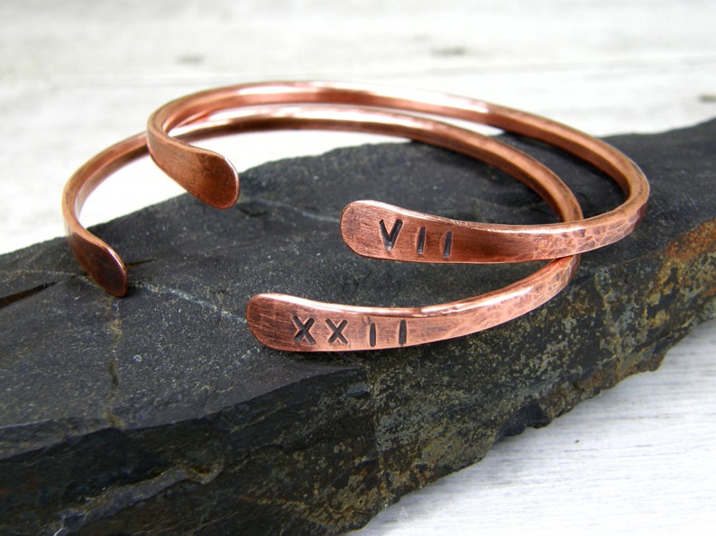 Copper Anniversary Gift For Men & Women, Roman Numeral, 7th 22nd Anniversary Gift, Personalized Bracelet, Anniversary Jewelry, Husband, Wife image 4