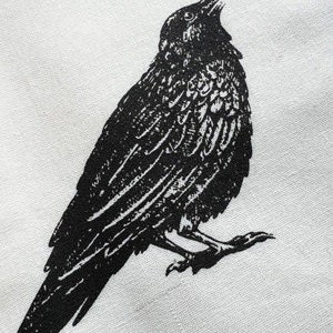 Raven hand printed organic cotton flour sack tea towel, dish towel, bathroom or kitchen hand towel Hostess housewarming, Mother's day gift.