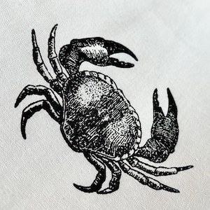 Crab hand printed organic cotton flour sack tea towel, dish towel, bathroom, kitchen towel.Hostess housewarming, Mother's day gift. Sea life