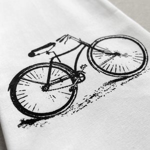 Bicycle hand printed organic cotton flour sack tea towel, dish towel, bathroom, kitchen towel.Hostess housewarming.Mother&#39;s day gift.Vintage