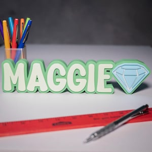 Custom 3D Nameplate - Personalized Desk Sign - Diamond - Classroom Decor - Back to School Teacher Gift - Fun Name Sign - 3 Colors - Gem