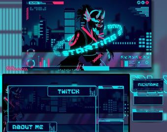 Animated Oni Stream Pack: Dark Anime Twitch Overlay, VTuber Bundle