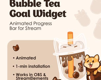 Animated Bubble Tea Stream Goal Widget: Kawaii Twitch Overlay (OBS, YouTube, Kick) (Digital Download)