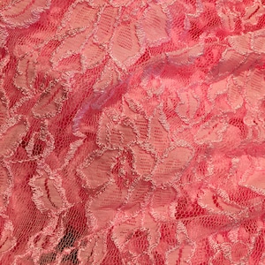 Stretch Pink Lace Mesh with a Passion Flower and Leaves design by the Yard