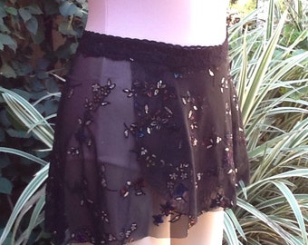 Ballet Dance Skirt in a Multi Colored Floral Pattern on Black Mesh