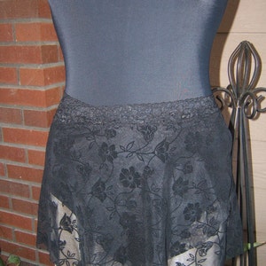 All Stretch Short Wrap Skirt for Dancers in Black Flocked Floral Pattern